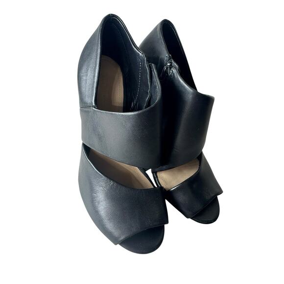 POUR LA VICTOIRE Yale Cut Away Bootie Stiletto 5.5 Black Leather Open Toe Heel - Picture 10 of 13
